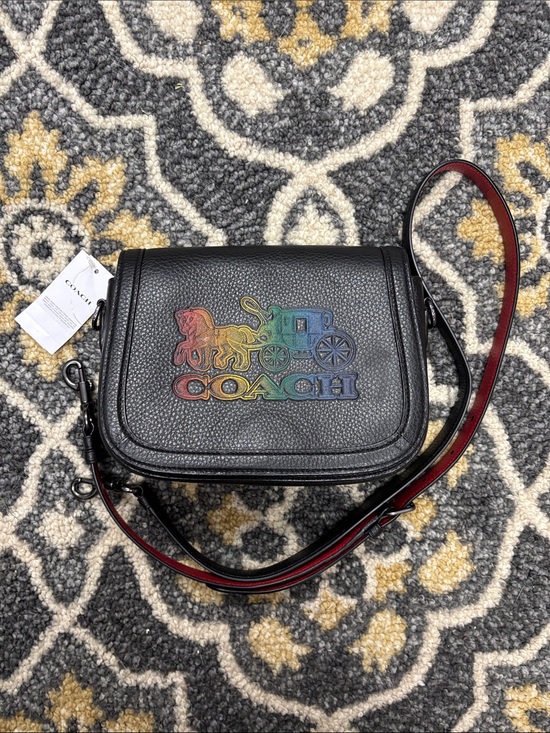 Coach Handbags - 🔥🔥Coach Black Pebbled Leather Crossbody with Rainbow Coach Carriage Logo 🌈🌈
